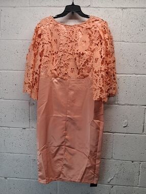NWT Womens Xpluswear Peach Lace Overlay Sheath Dress